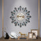 Large Wall Clock 60cm Peacock Design Crystal Silver Metal Decorative