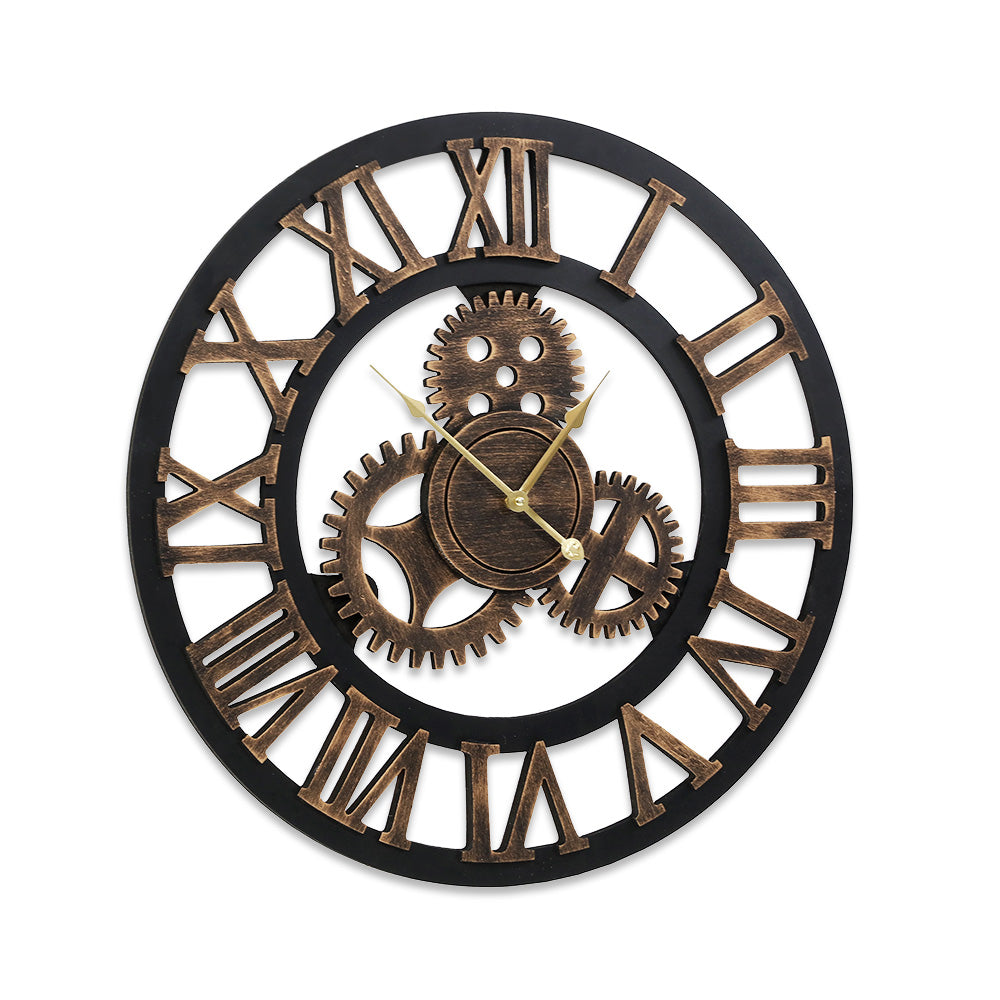 80cm Wall Clock Large Retro Roman Numerals Brown
