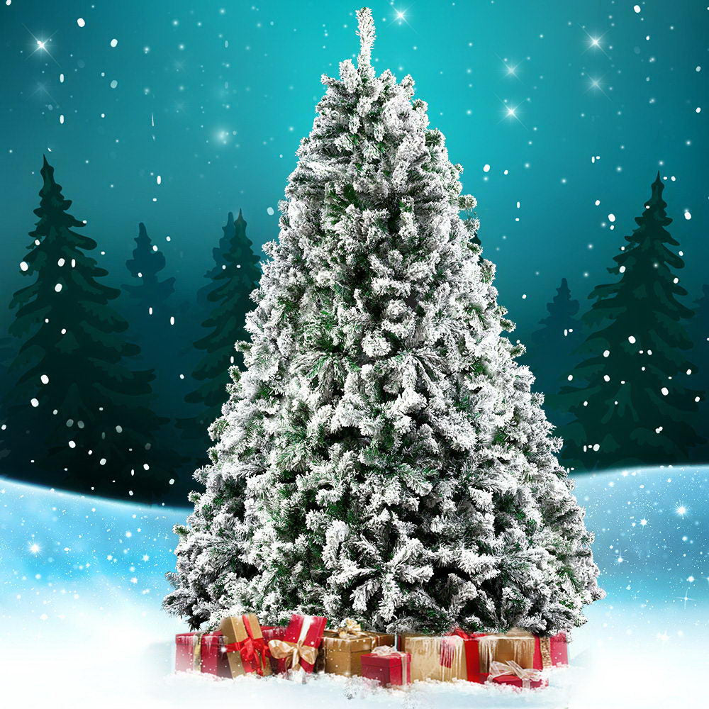 Christmas Tree 2.4M Xmas Tree Decorations Snow Flocked 1500 Tips