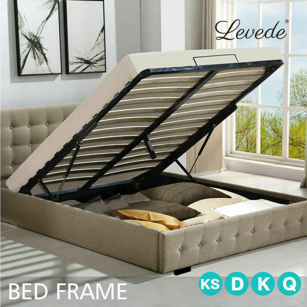 Bed Frame Base With Gas Lift Double Size Platform Fabric