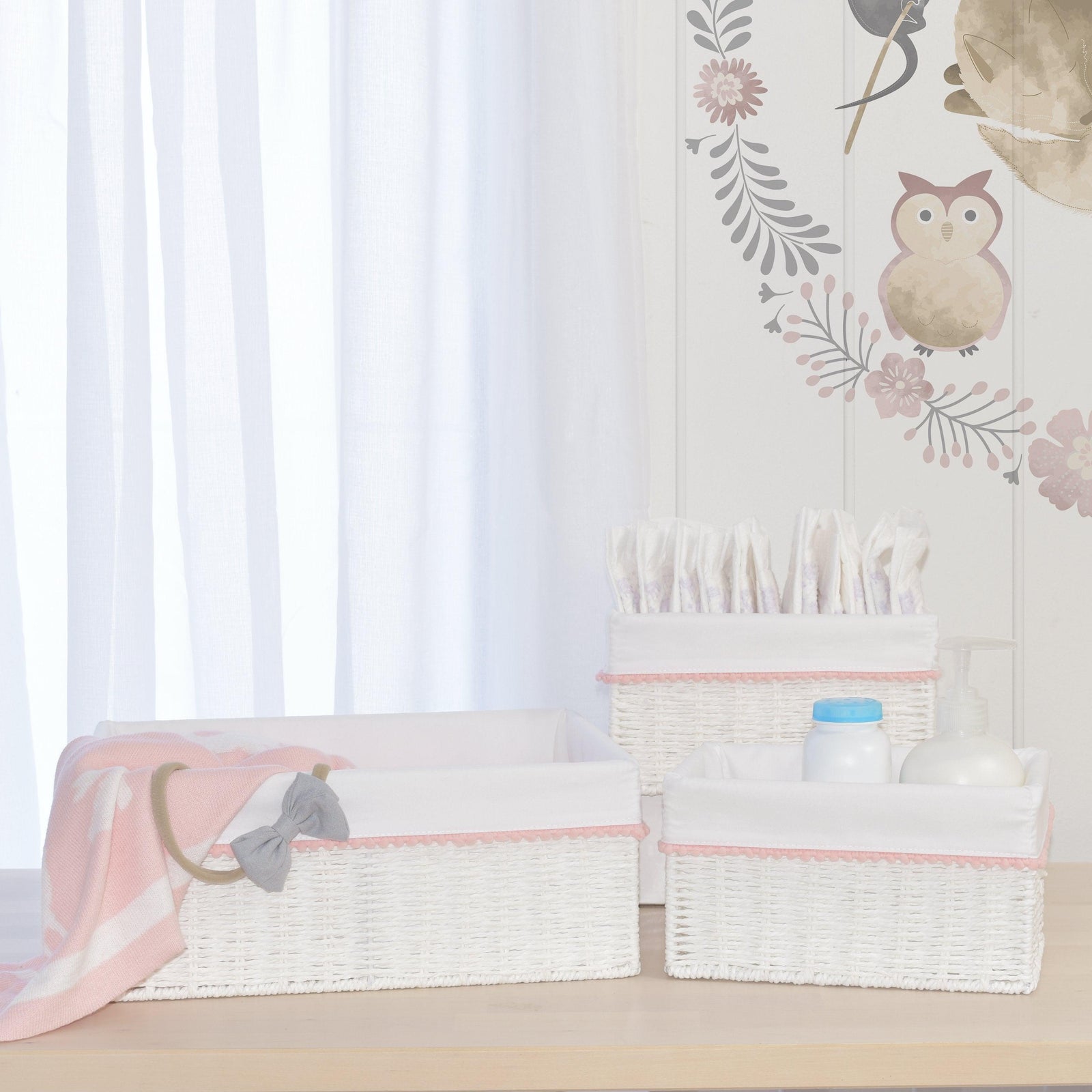 3pc Woven Storage Basket  Blush