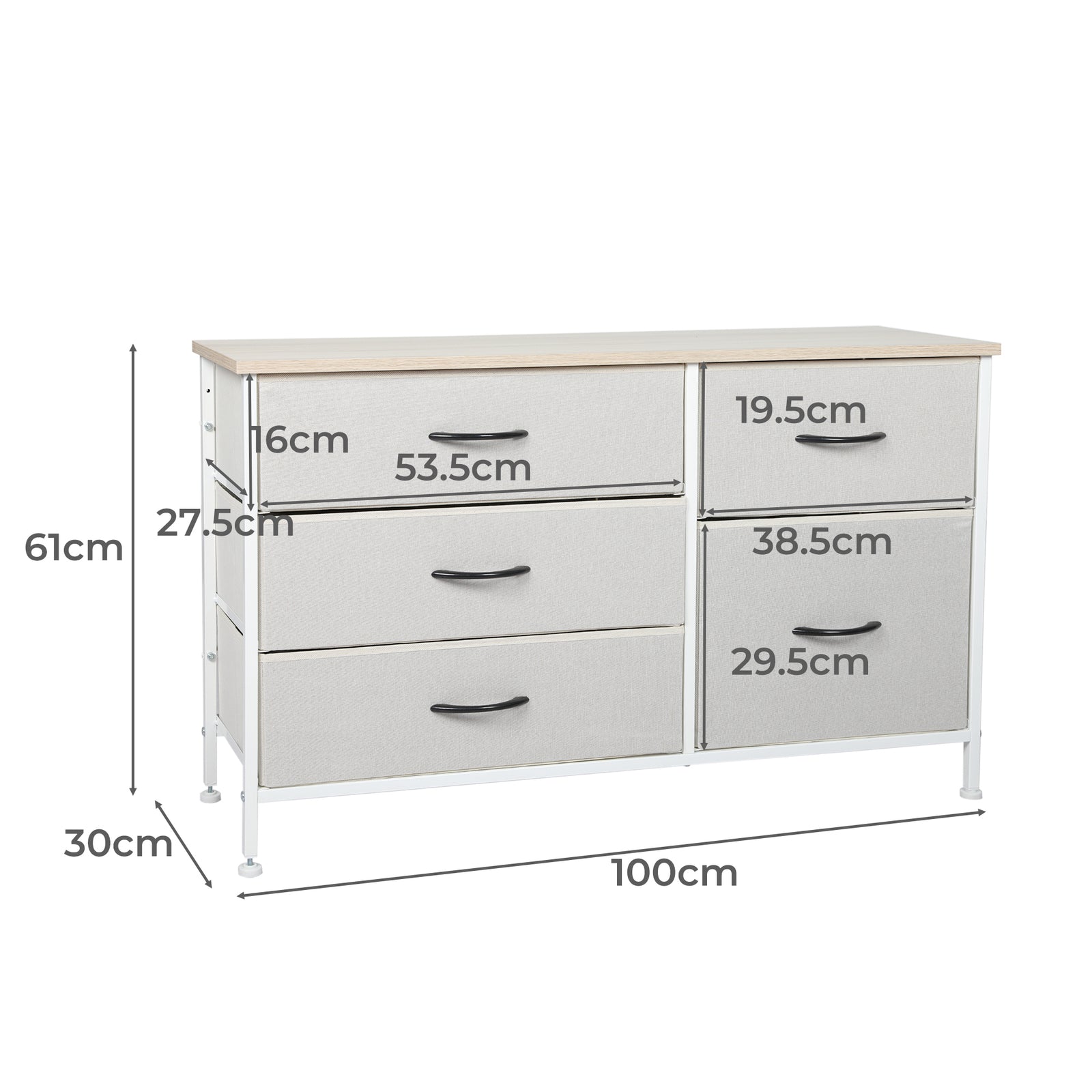 Storage Cabinet Tower Chest of Drawers Dresser Tallboy 5 Drawer Beige