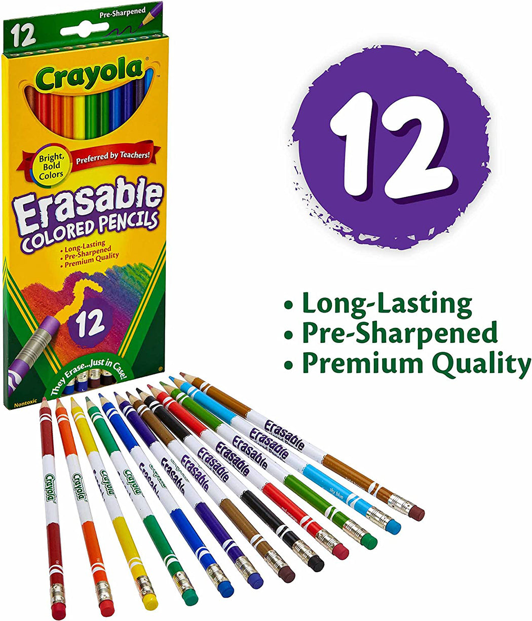 Erasable Colored Pencils with Erasers 12pcs