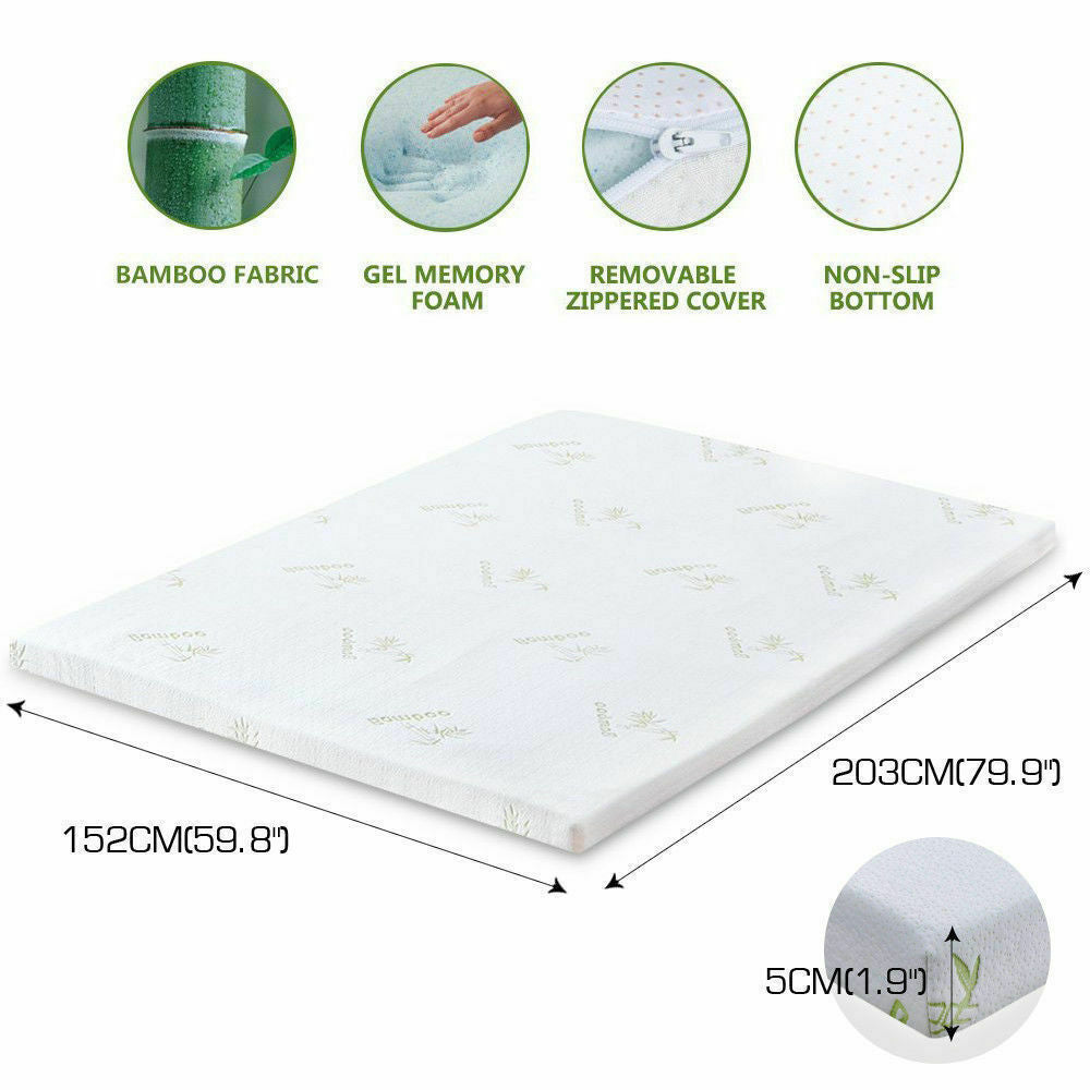 5cm Thickness Cool Gel Memory Foam Mattress Topper Bamboo Fabric Queen