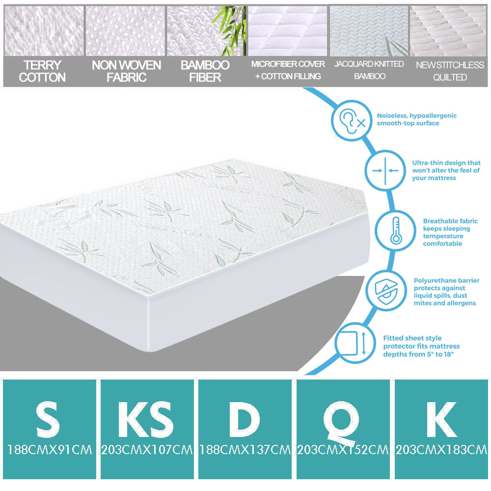 Terry Cotton Fully Fitted Waterproof Mattress Protector King Single Size