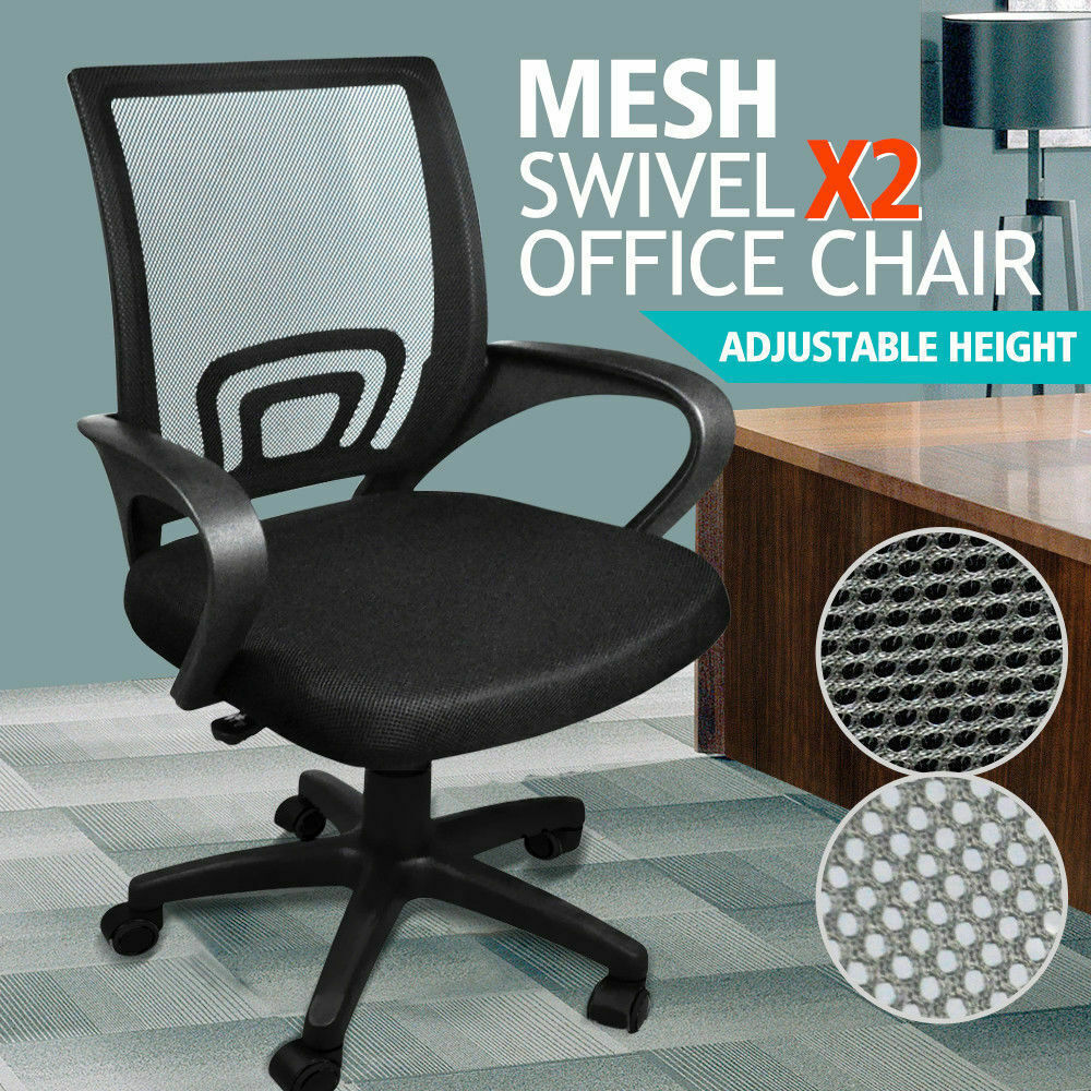 2 x Ergonomic Mesh Computer Home Office Desk Midback Task Black Adjustable Chair