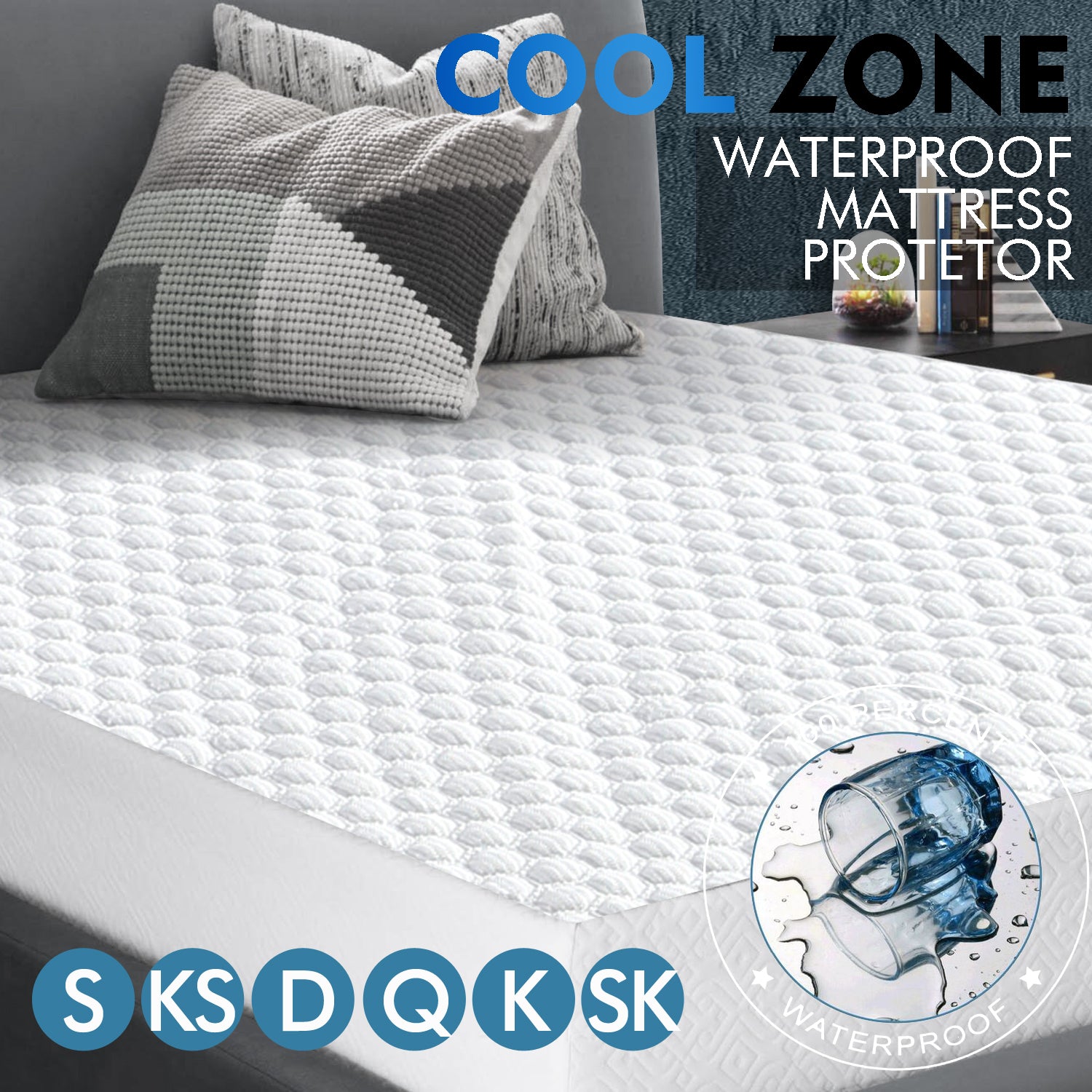 Mattress Protector Topper Polyester Cool Cover Waterproof Super King