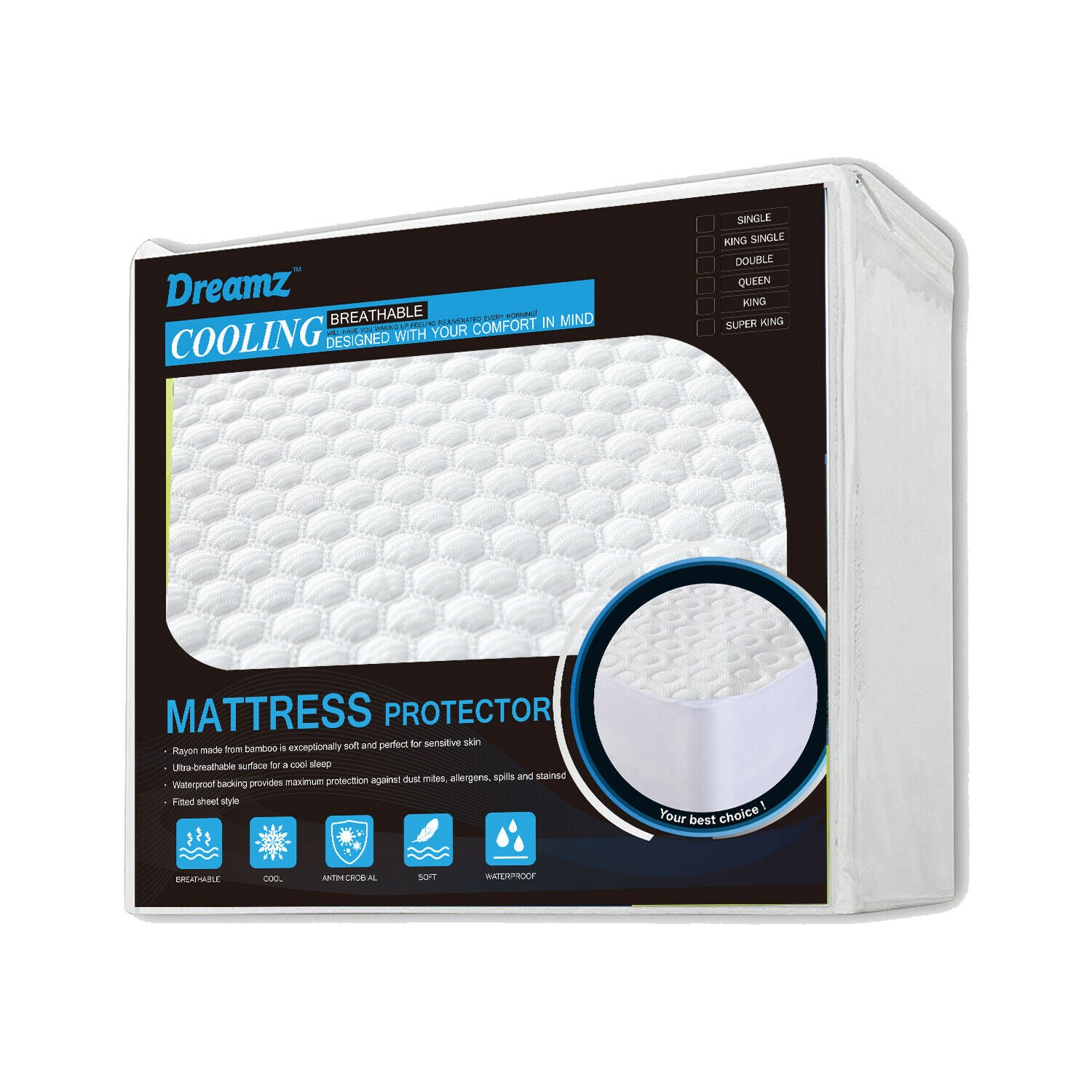 Mattress Protector Topper Polyester Cool Fitted Cover Waterproof Double