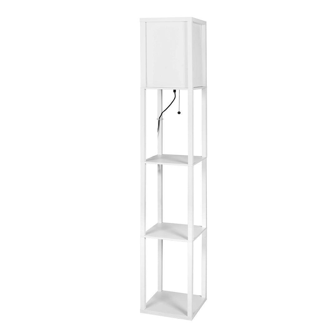 Floor Lamp Storage Shelf LED Wood Standing Reading Corner Light White