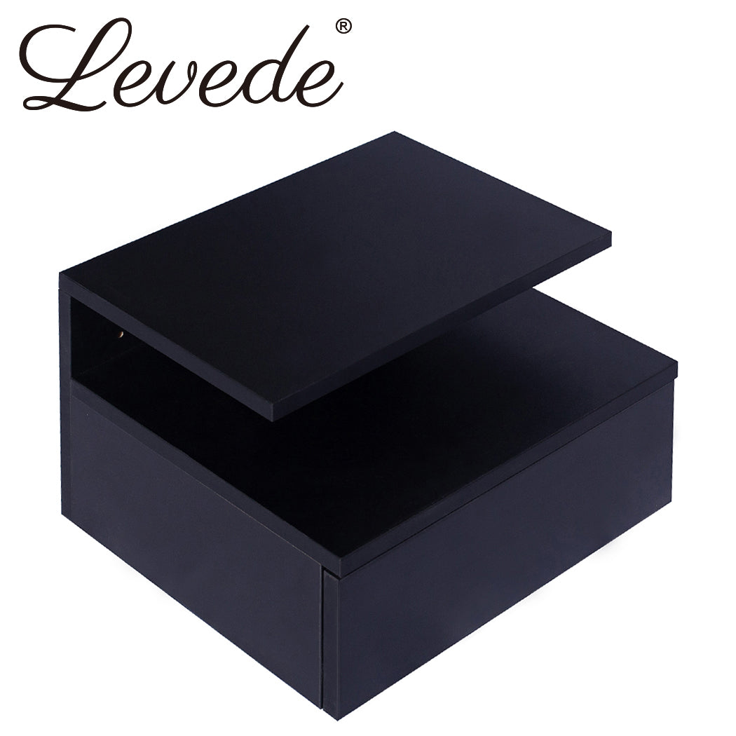 Bedside Tables LED Side Table Storage Drawer Floating Nightstand Black X2