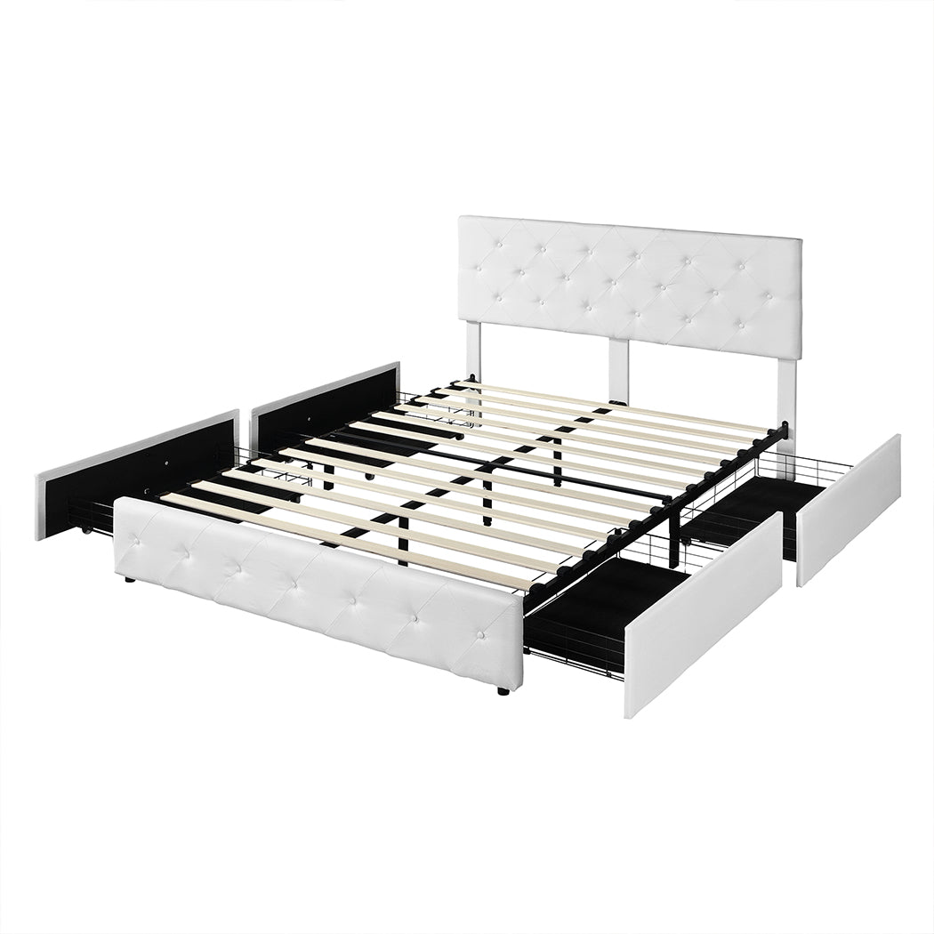 Levede Queen Bed Frame Tufted 4 Drawer