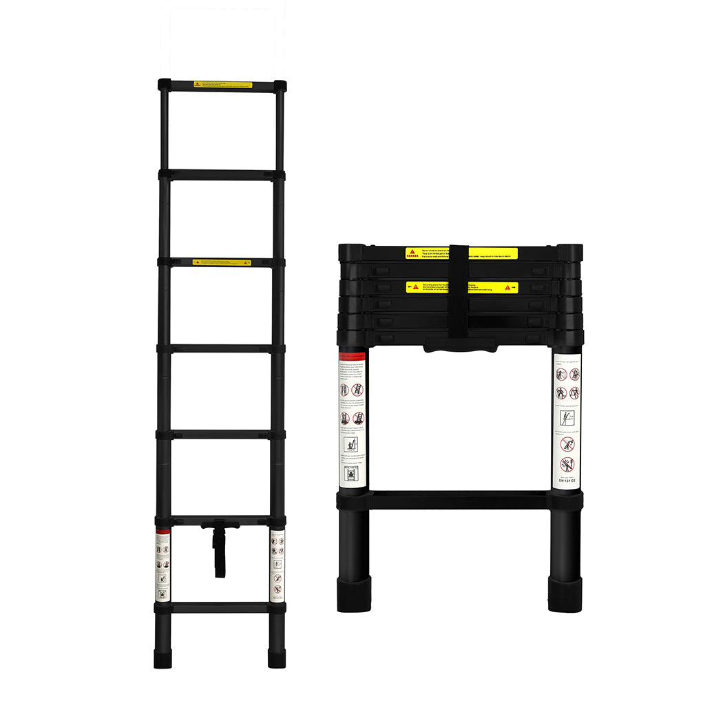 Traderight Multipurpose Aluminium Ladder Telescopic 2M Black 2 Meter