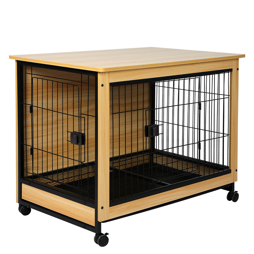 Wooden Wire Dog Kennel Side End Table Steel Puppy Crate Indoor Pet House L