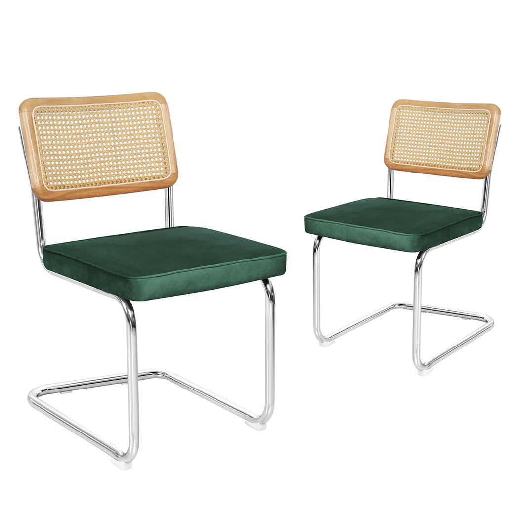 2x Dining Chairs Cesca Chair Replica Cantilever Velvet Rattan Midcentury