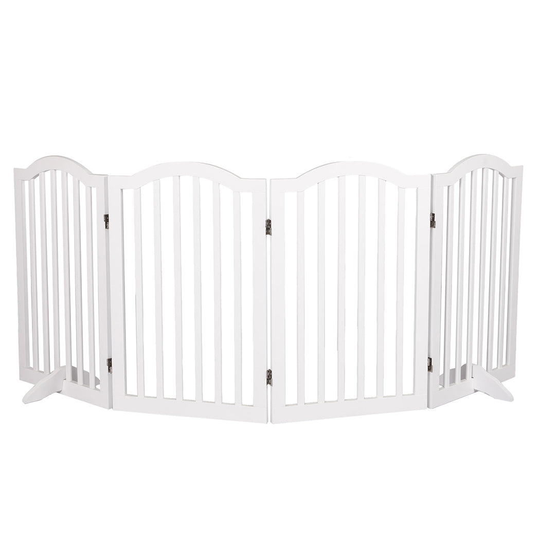 Wooden Pet Gate Dog Fence Safety Stair Barrier Security Door 4 Panels White