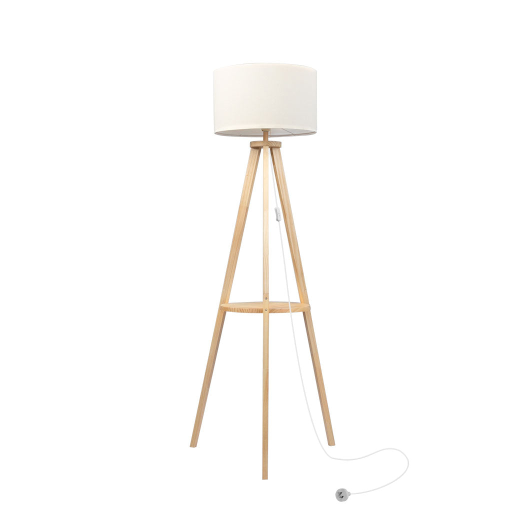 Tripod Floor Lamp with Rack Wooden Modern Reading Light Night Home Decor