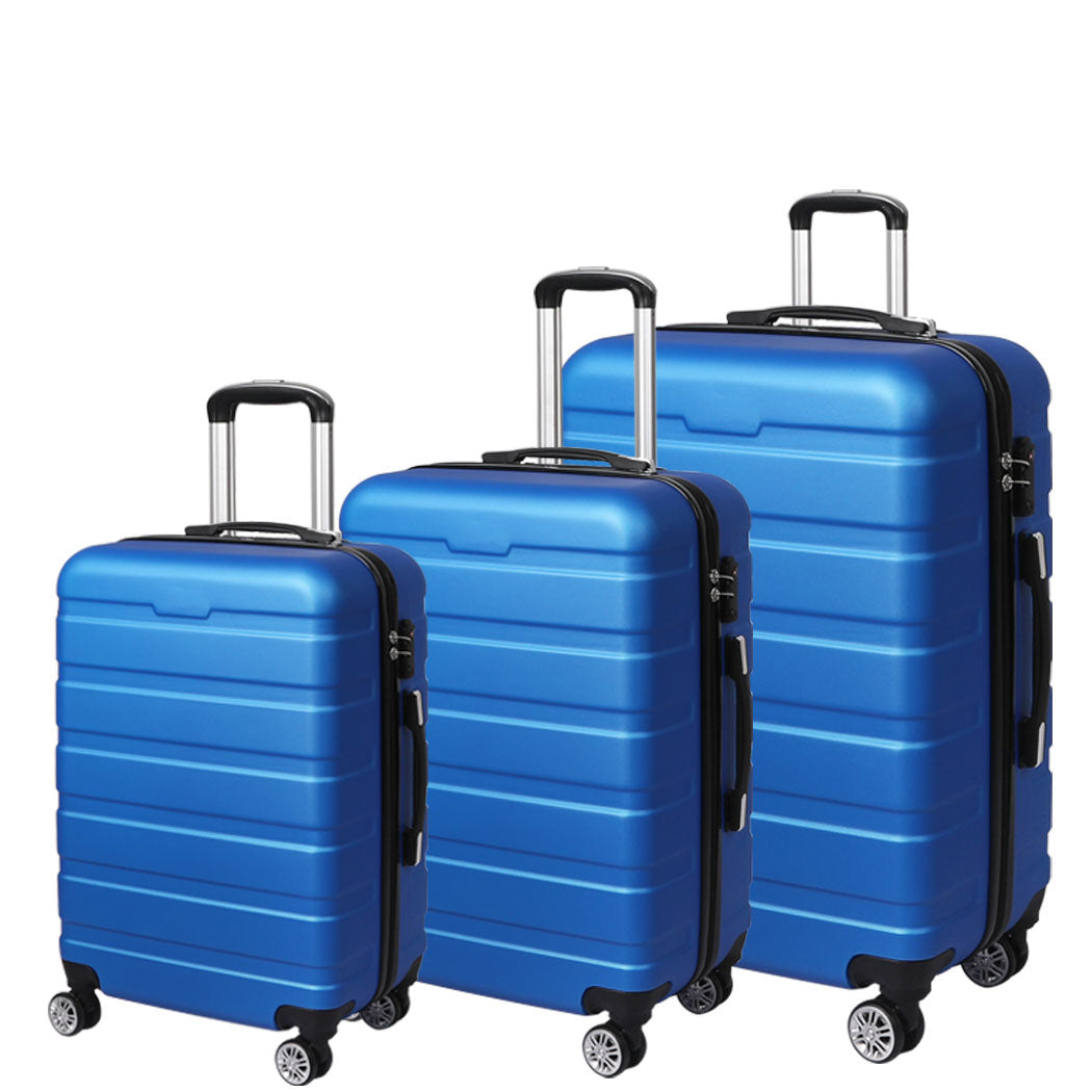 Luggage Suitcase Trolley 3Pcs set 20 24 28 Travel Packing Lock Blue