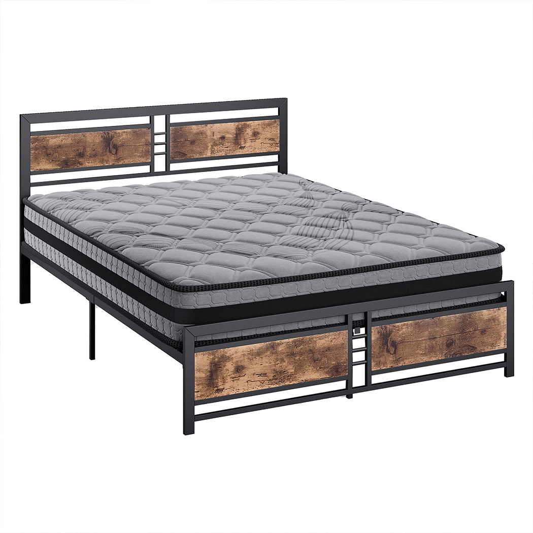 Metal Bed Frame Mattress Base Set Wood King Double Queen Pocket Spring HD Foam Q