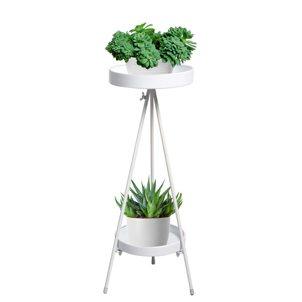 Plant Stand 2 Tiers Outdoor Indoor Metal Flower Pots Rack Garden White