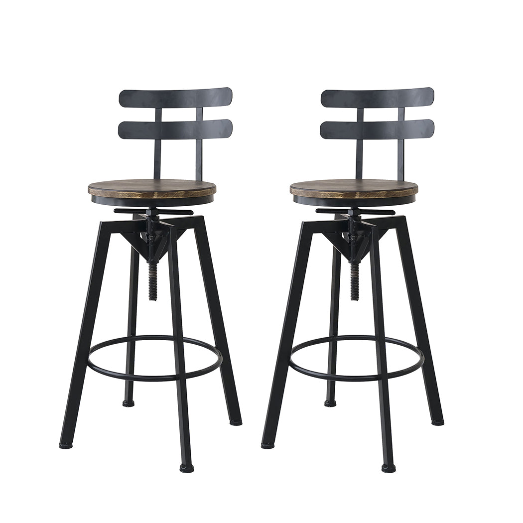 Industrial Adjustable Swivel Bar Stools With Back Wood Counter Chairs x1