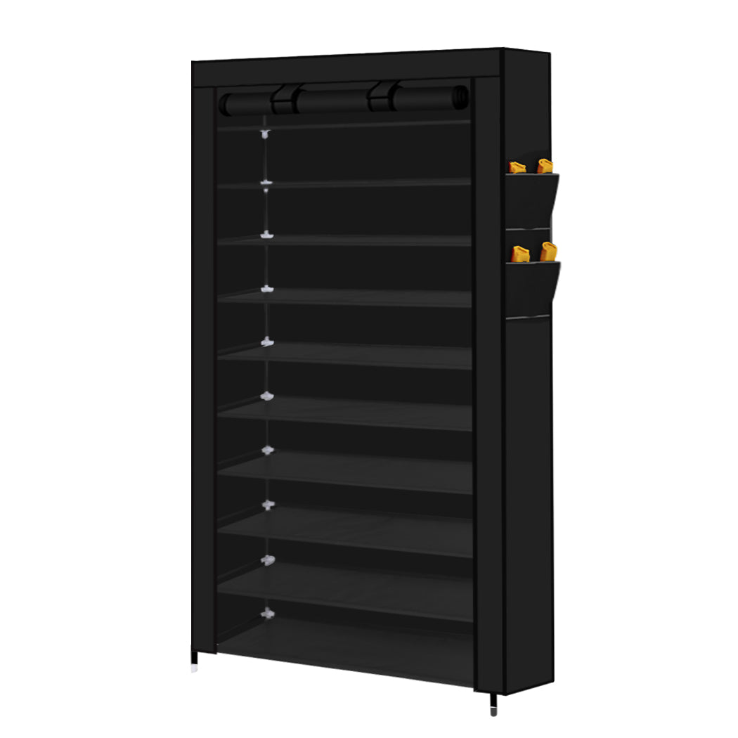 10 Tier Shoe Rack Portable Storage Cabinet Organiser Wardrobe Black Cover