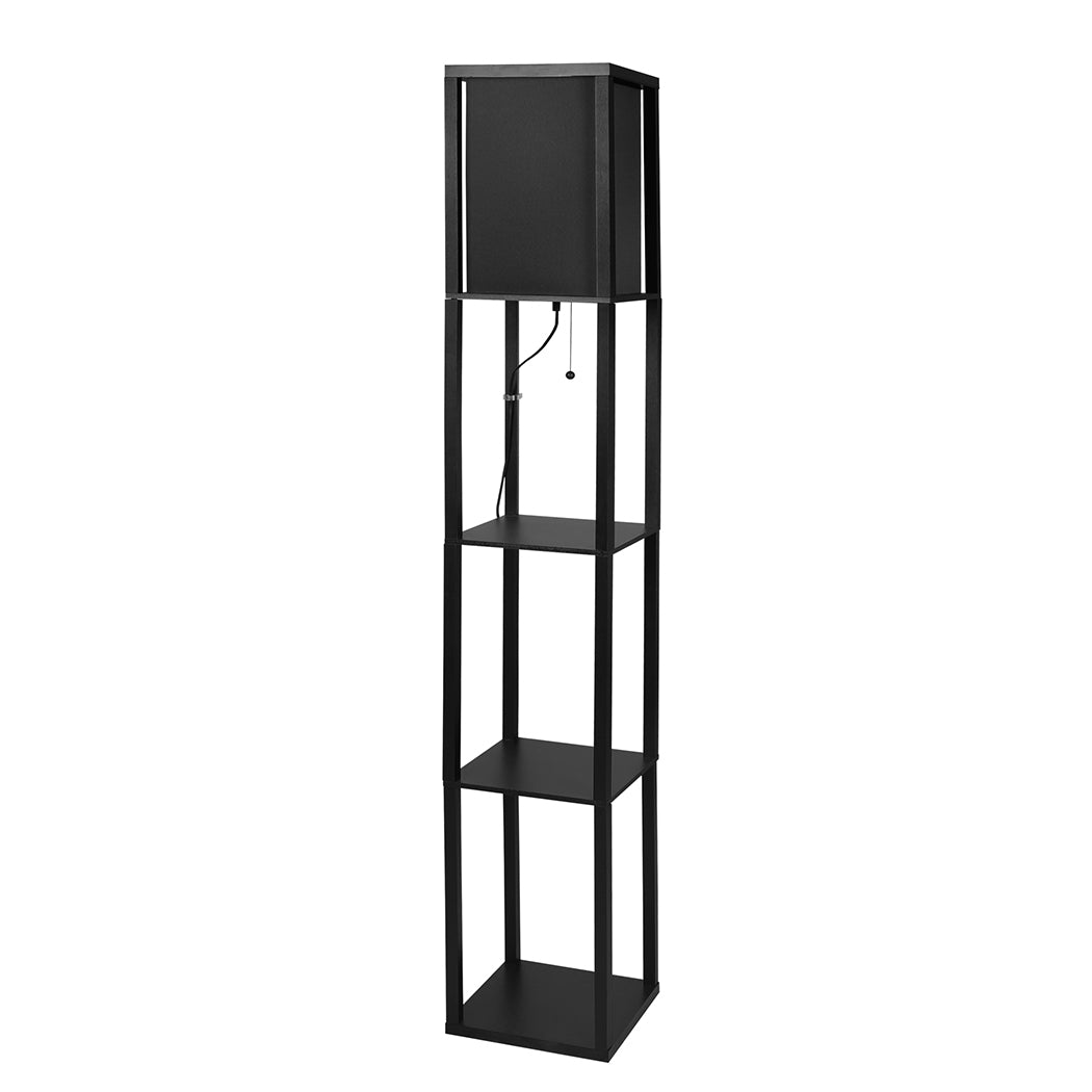 Floor Lamp Storage Shelf LED Wood Standing Reading Corner Light Black