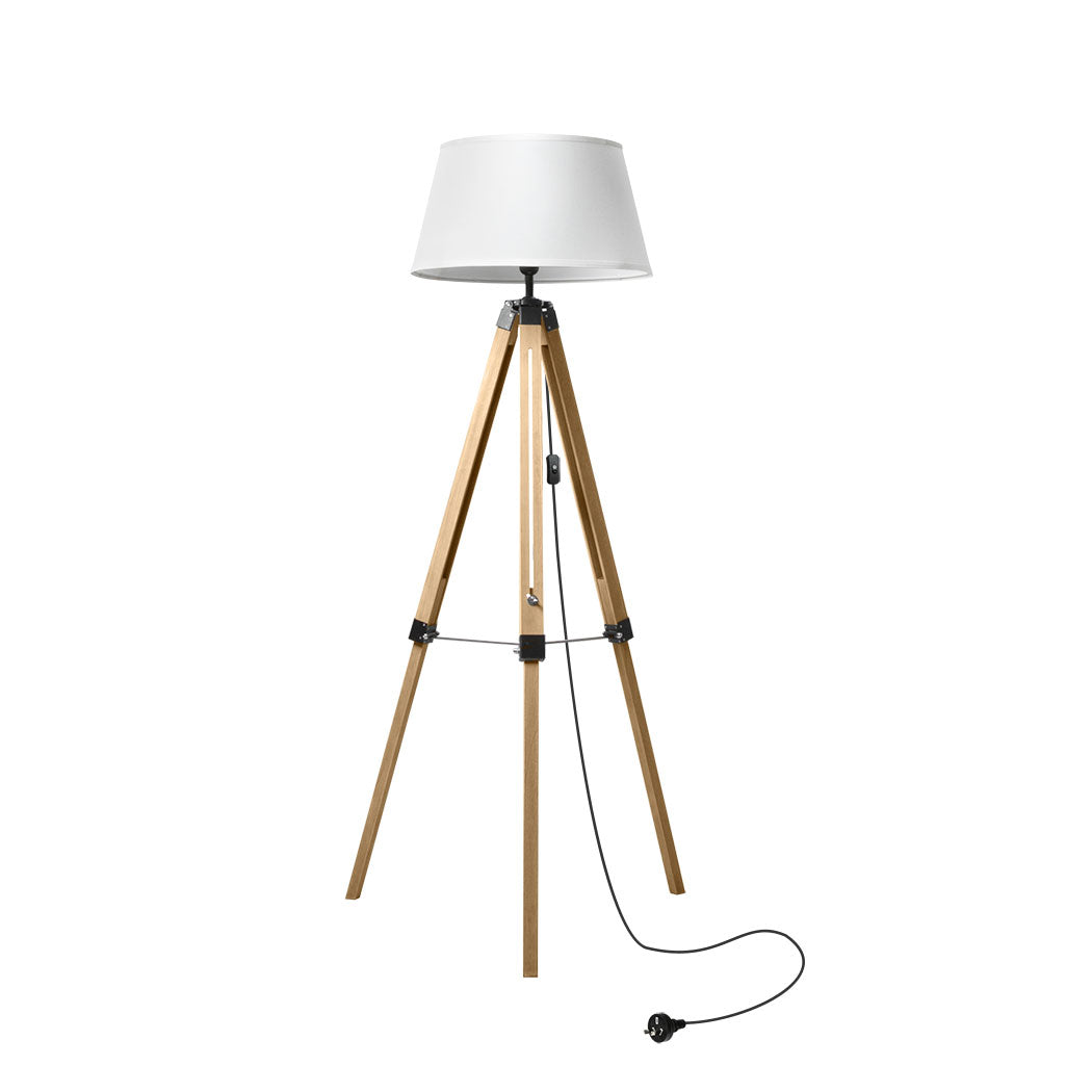 Tripod Wooden Floor Lamp Shaded Reading Light Adjustable Stand Home Decor