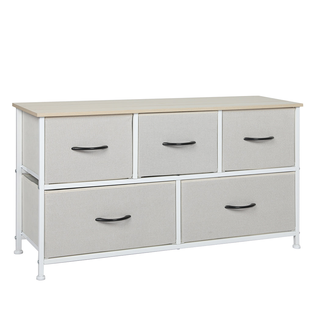 Storage Cabinet Tower Chest of Drawers Dresser Tallboy 5 Drawer Beige