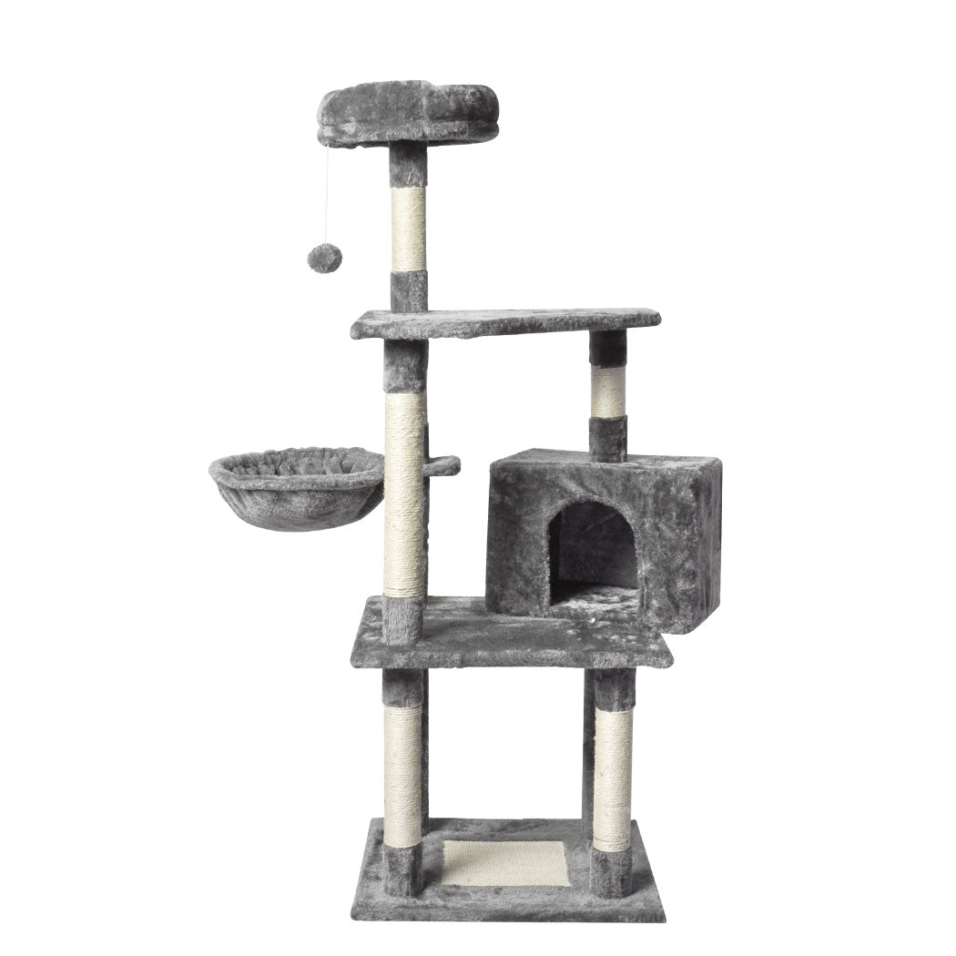 Cat Tree Toy Scratching Post Scratcher Tower Condo Wooden House Grey 130cm