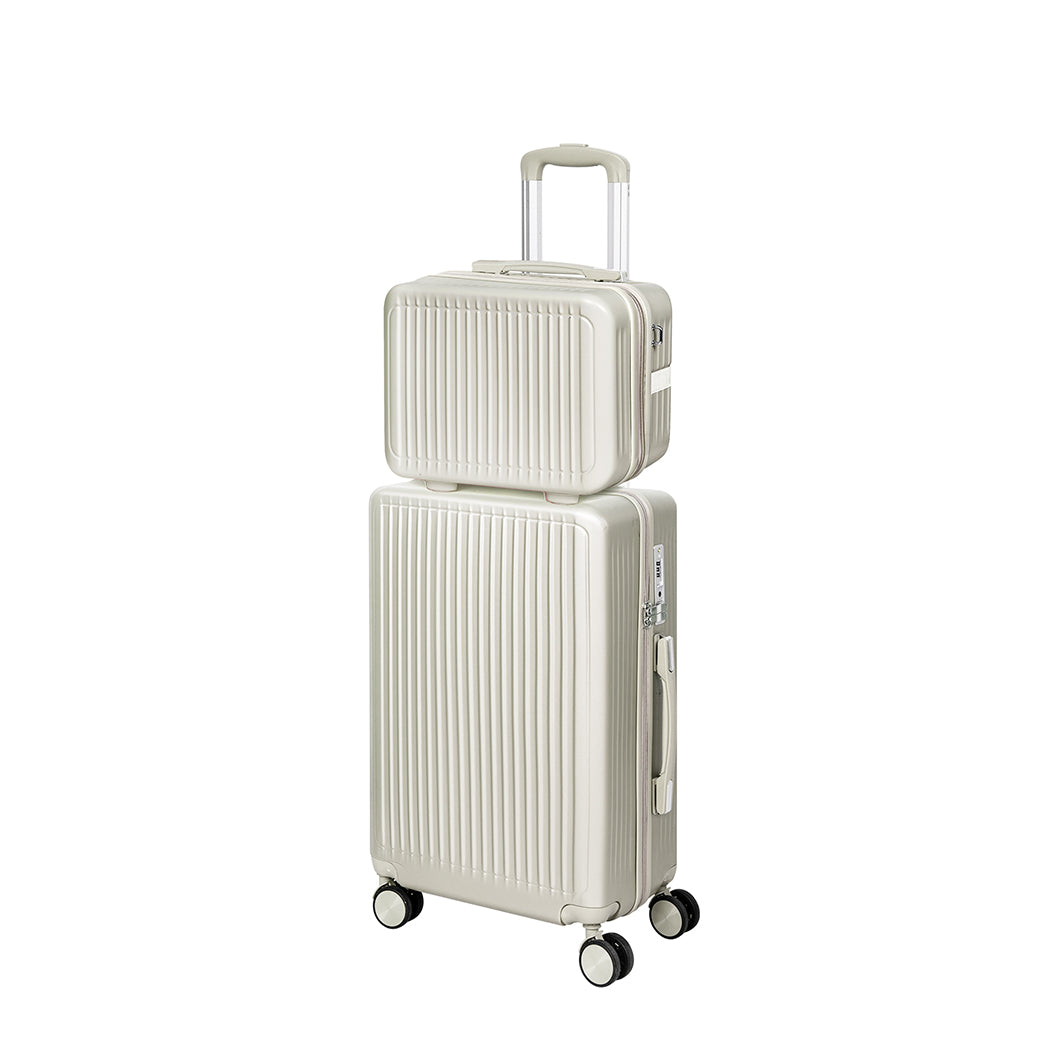 Luggage Suitcase Trolley Set Travel Lightweight 2pc 14"+20" White