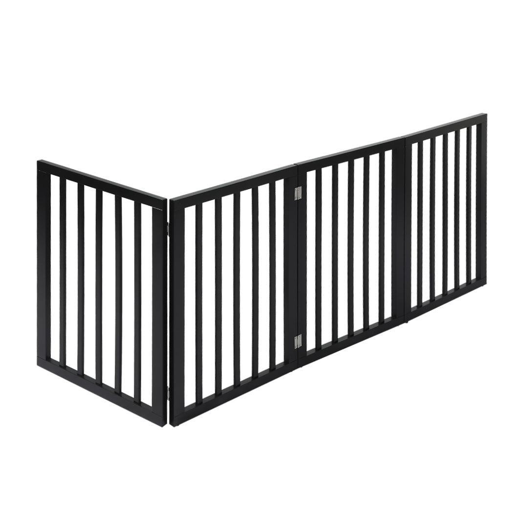 4 Panels Wooden Pet Gate Dog Fence Safety Stair Barrier Security Door Black