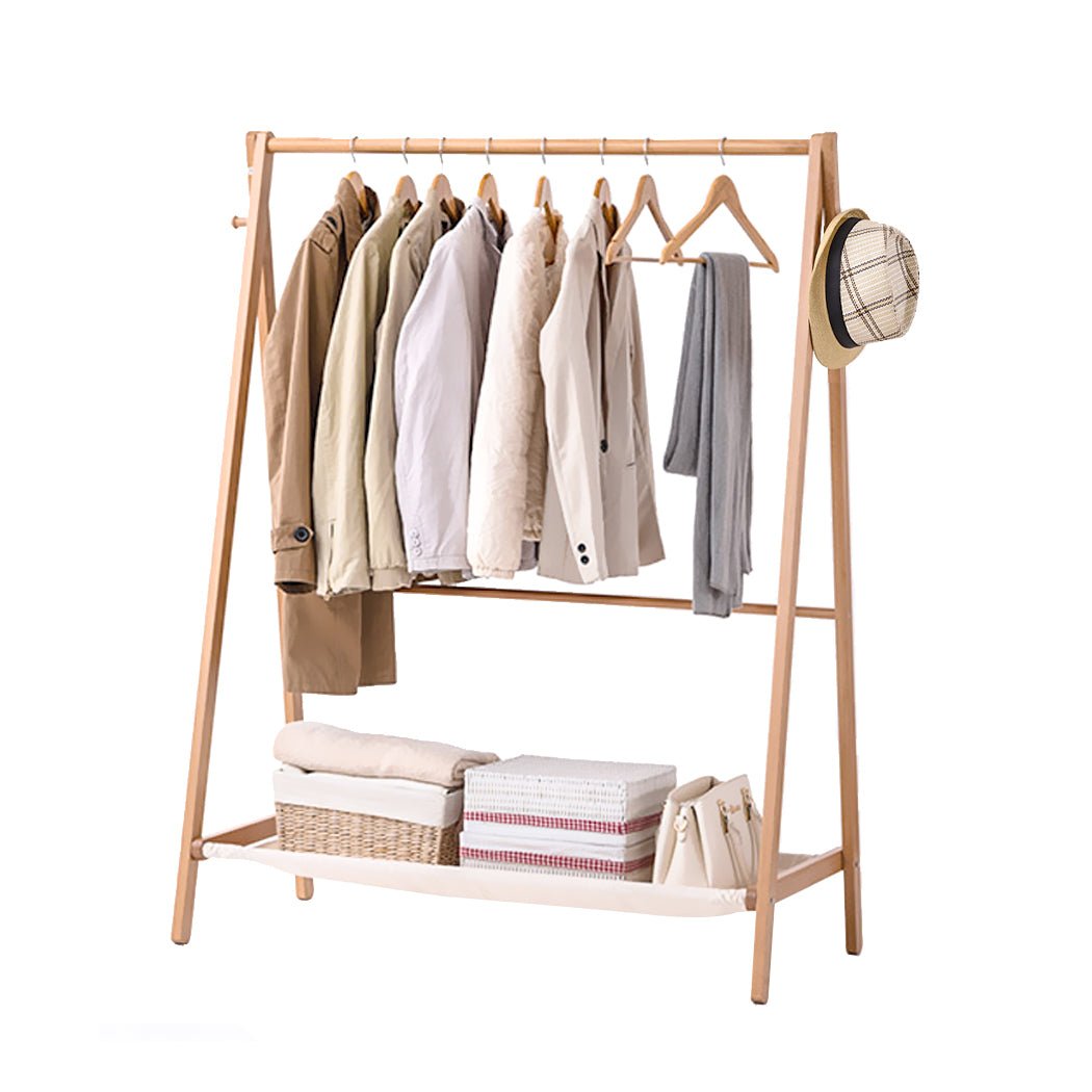 Clothes Stand Garment Dyring Rack Hanger Organiser Wooden Rail Portable