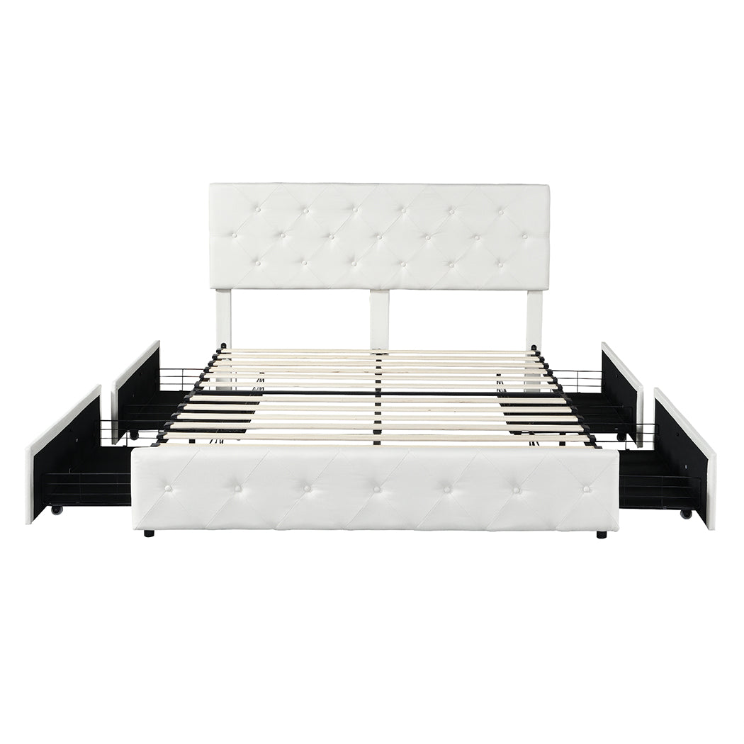 Levede Queen Bed Frame Tufted 4 Drawer