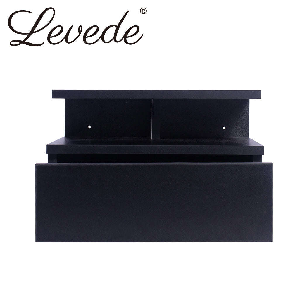 Bedside Tables LED Side Table Storage Drawer Floating Nightstand Black X2