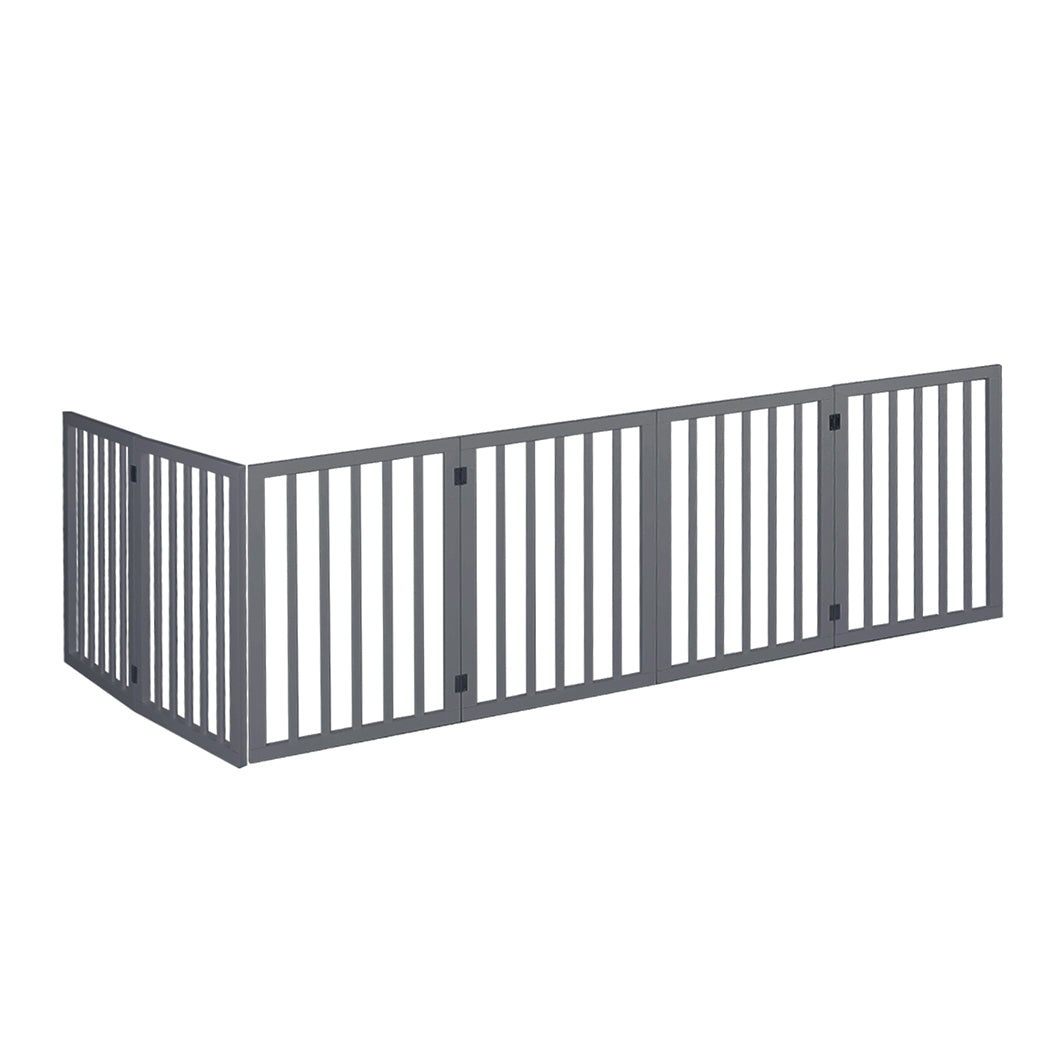 Wooden Pet Gate Dog Fence Safety Stair Barrier Security Door 6 Panels Grey