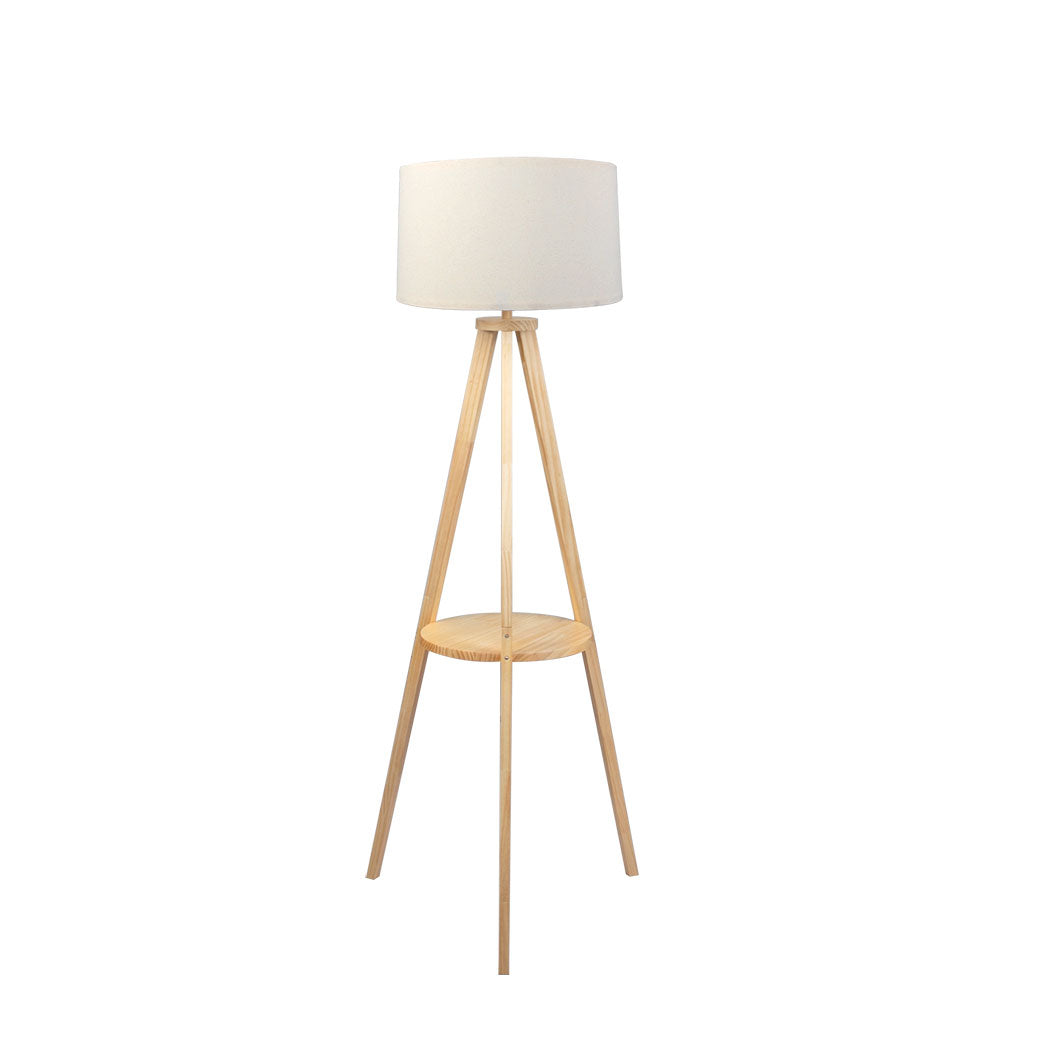 Tripod Floor Lamp with Rack Wooden Modern Reading Light Night Home Decor