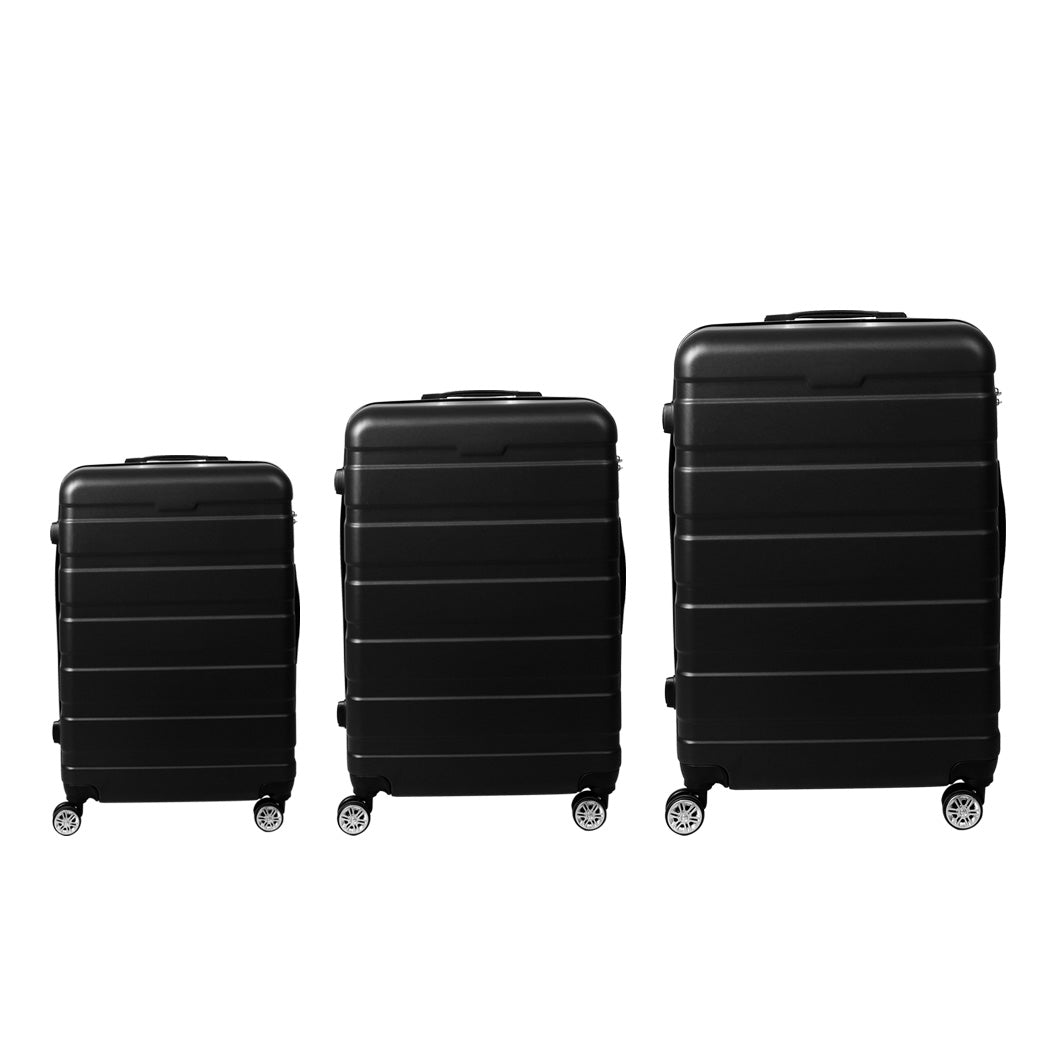 Luggage Suitcase Trolley 3Pcs set 20 24 28 Travel Packing Lock Black