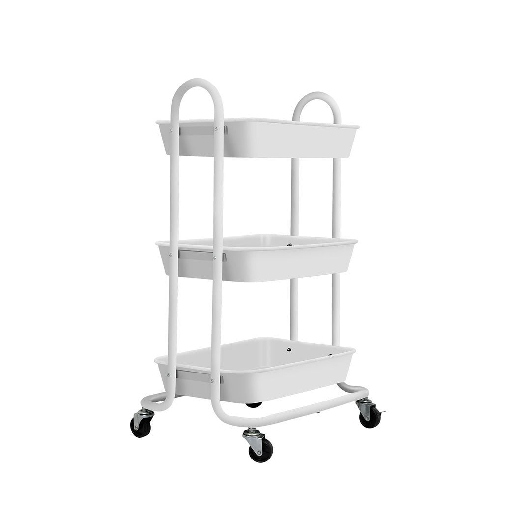 3 Tiers Kitchen Storage Trolley Cart Steel Rack Shelf Organiser White