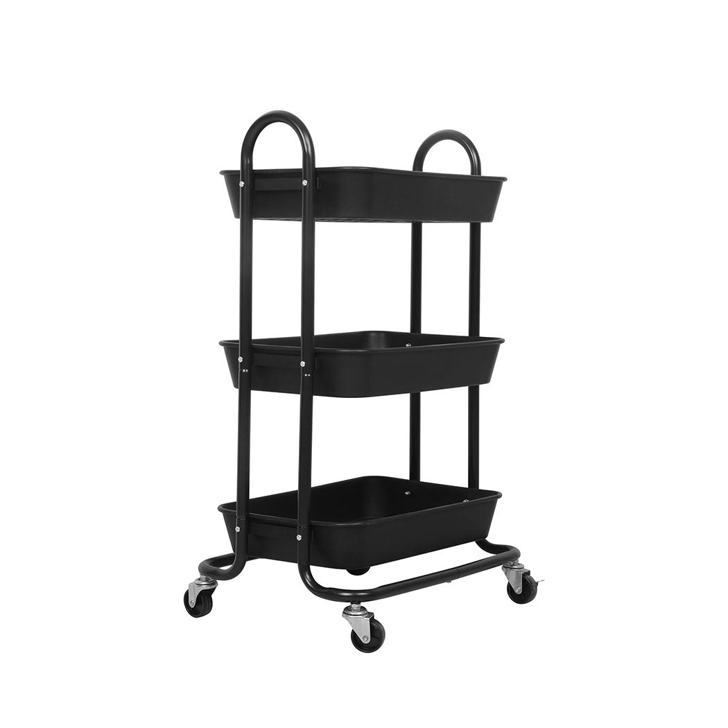 3 Tiers Kitchen Storage Trolley Cart Steel Rack Shelf Organiser Black