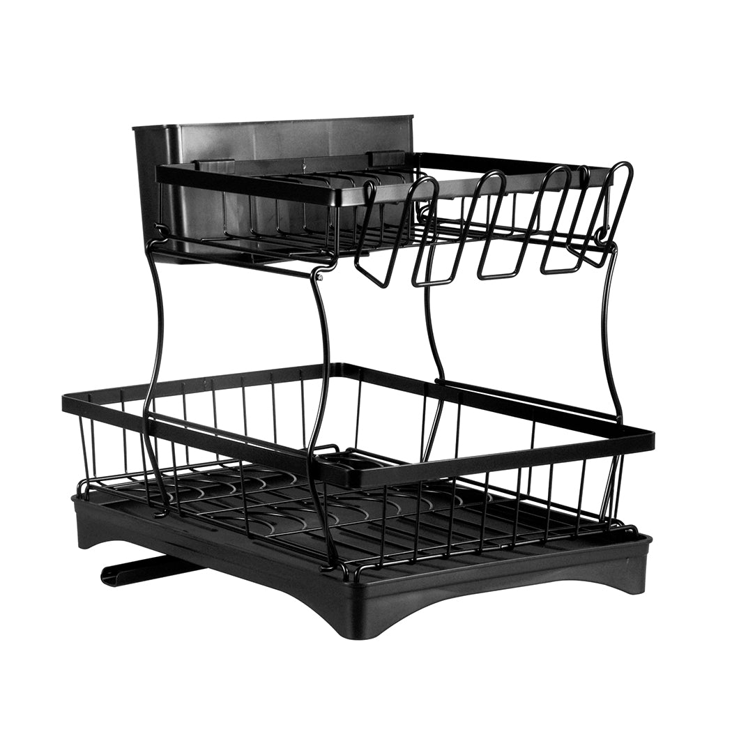 Detachable Dish Drying Rack Cutlery Organizer Drainer Board  2 Tier Black