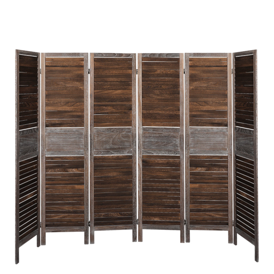 6 Panel Room Divider Folding Screen Privacy Dividers Stand Wood Brown