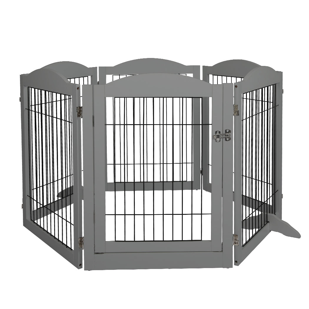 6 Panels Pet Dog Playpen Puppy Exercise Cage Enclosure Fence Indoor Grey