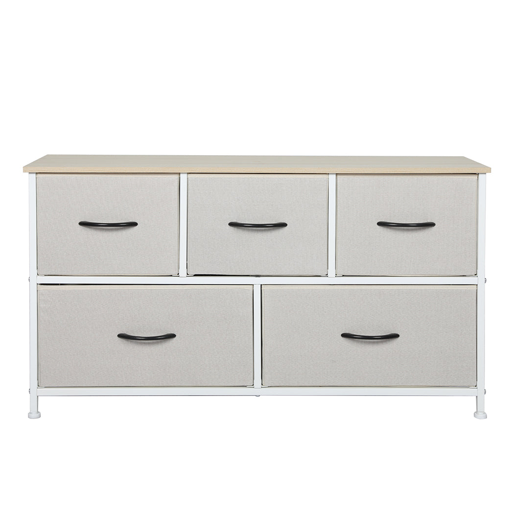 Storage Cabinet Tower Chest of Drawers Dresser Tallboy 5 Drawer Beige