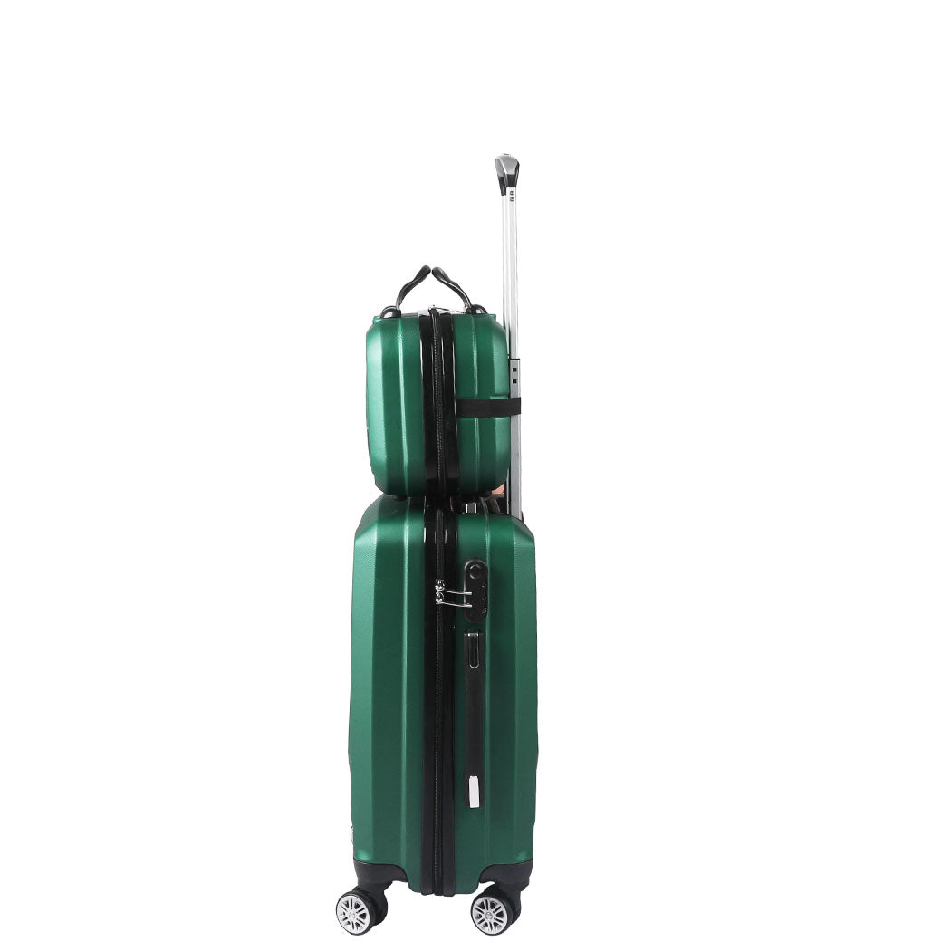 2pcs 20" Travel Luggage Set Baggage Carry On Suitcase Bag Green TSA