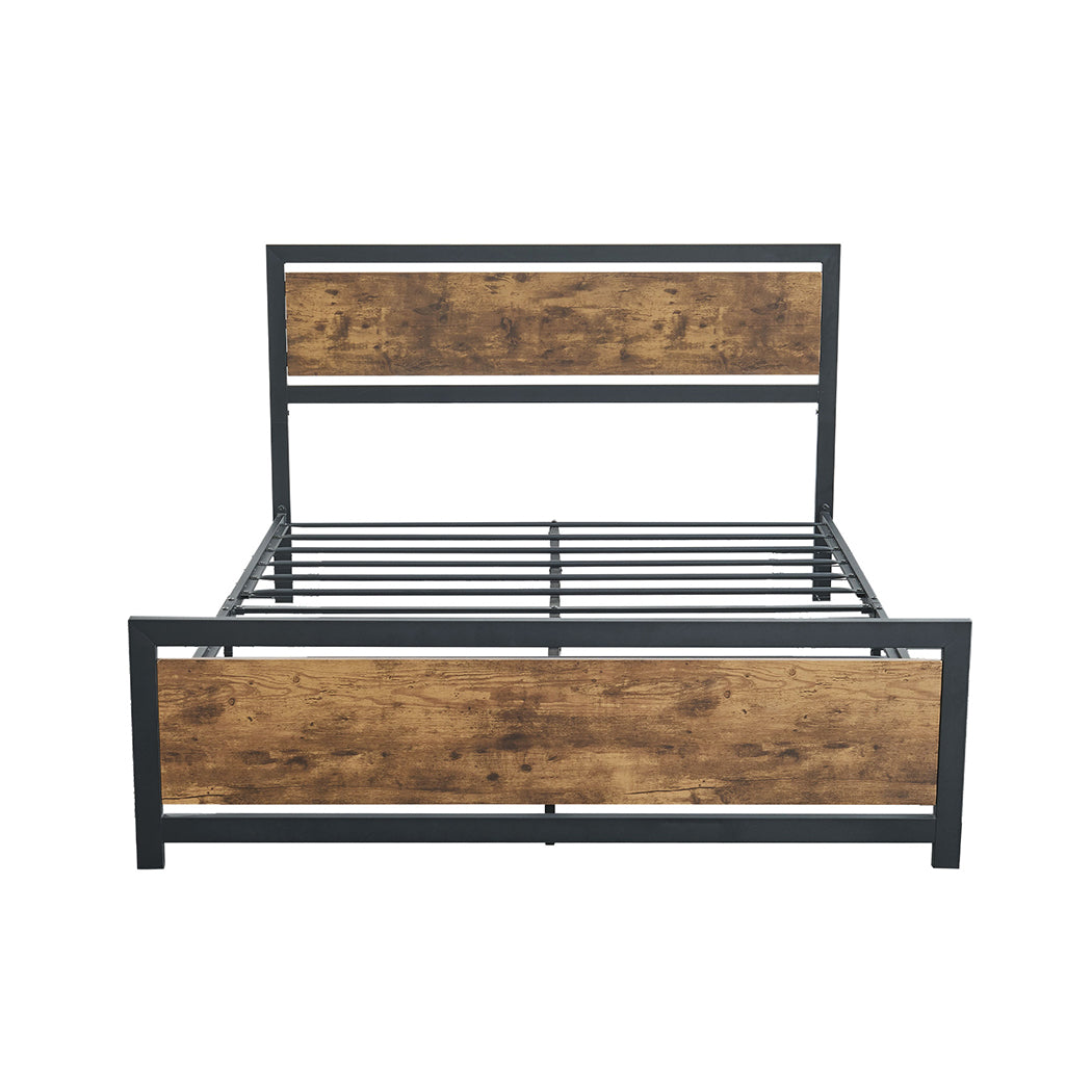 Metal Bed Frame Mattress Base Platform Wooden Industrial Queen Rustic