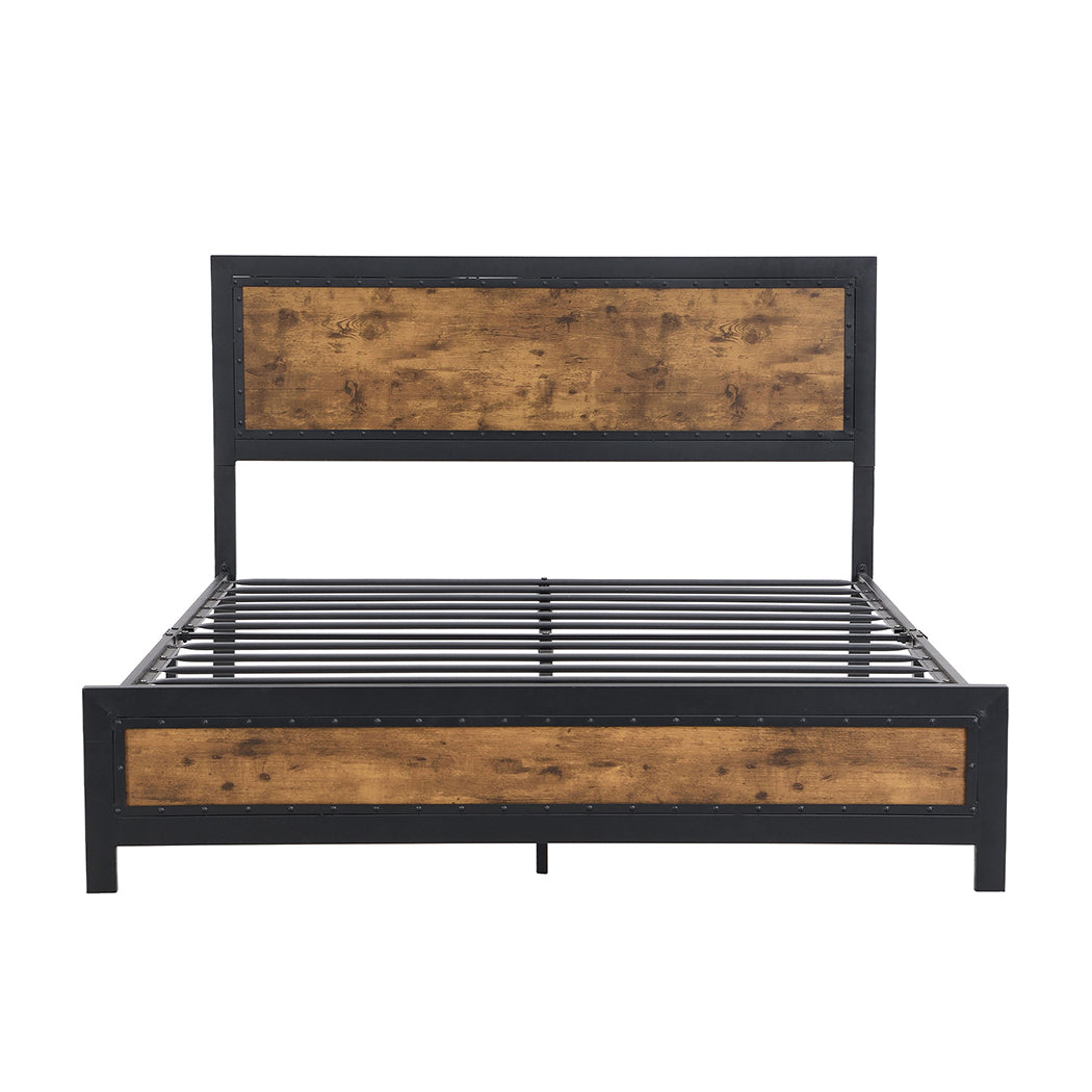 Metal Bed Frame Double Mattress Base Platform Wooden 4 Drawers Rustic