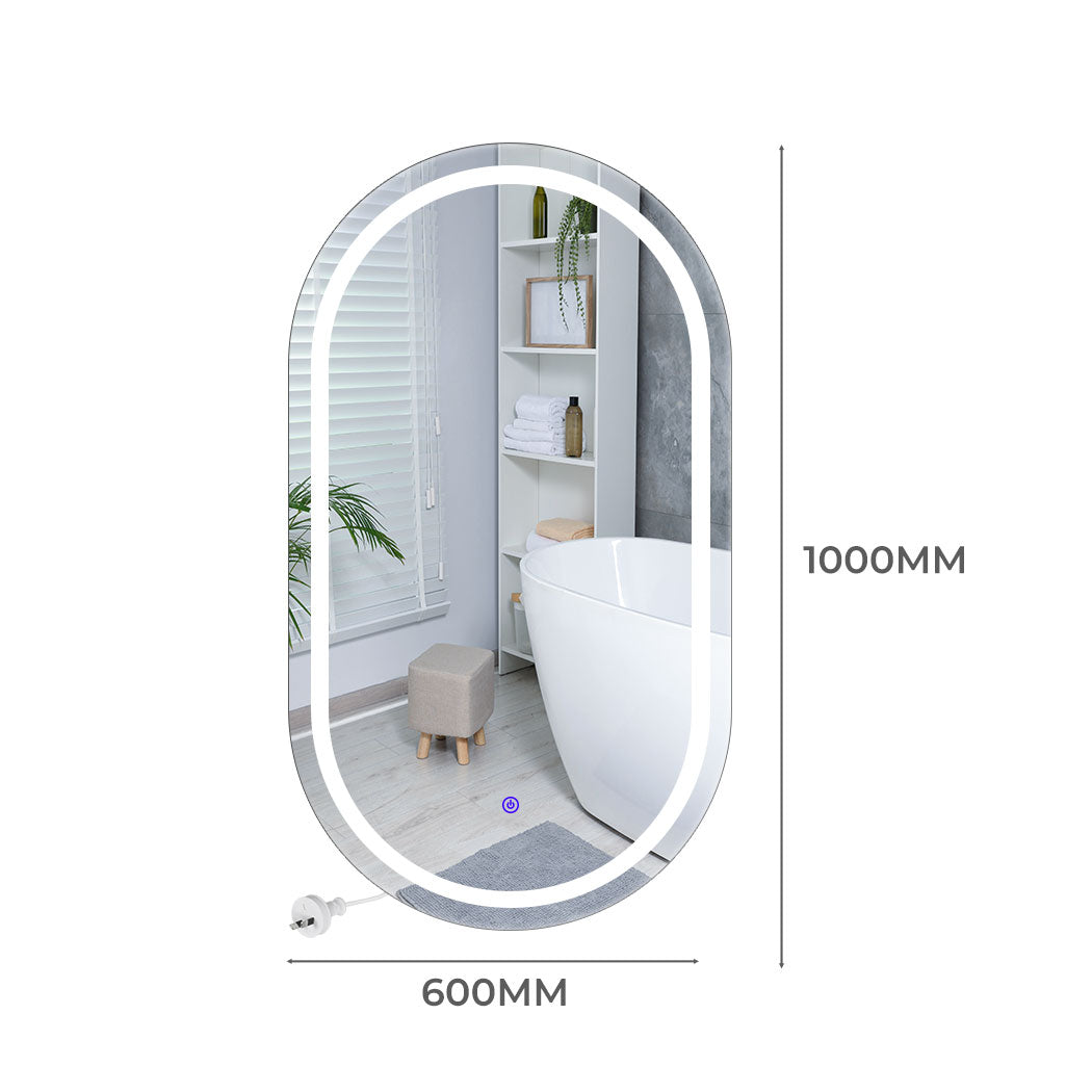 LED Wall Mirror Oval Anti-fog Bathroom Mirrors Makeup Light 60x100cm