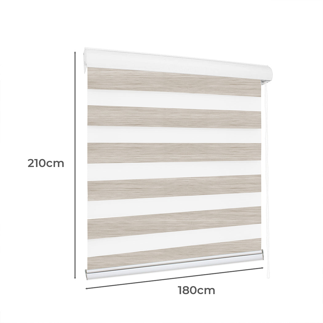 Blackout Zebra Roller Blind Curtains Double Window Sunshade 180x210 White