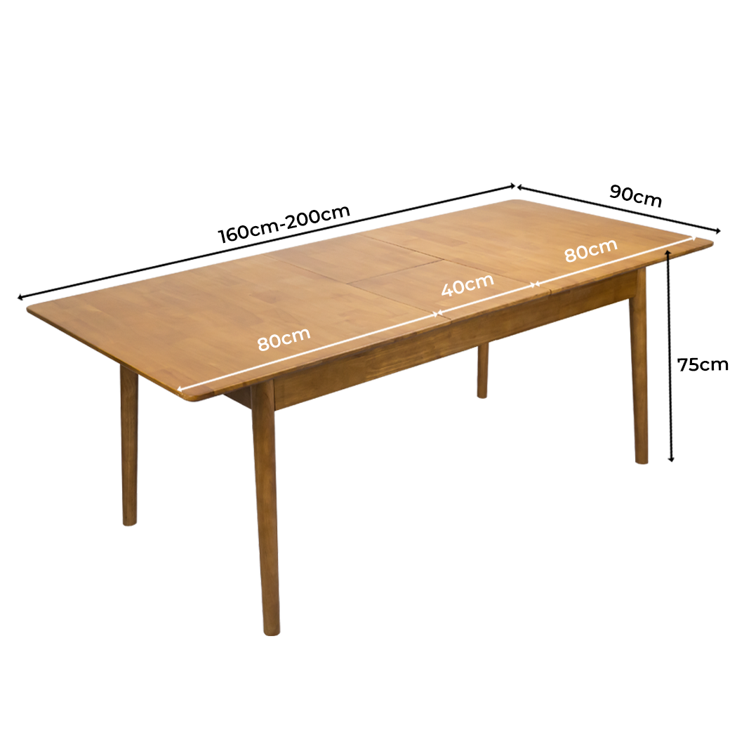 Dining Table 1.6-2M Extendable Rubber Wood Frame Rectangle 8-10 Seater