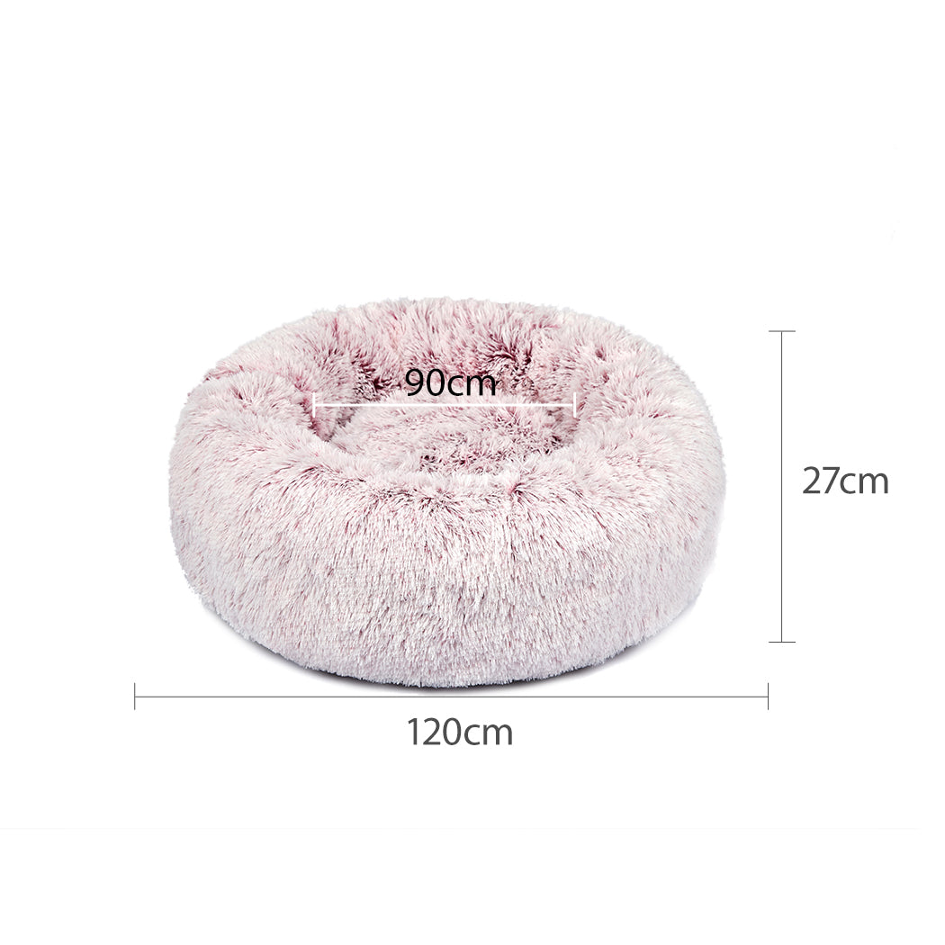 Pet Bed Cat Dog Donut Nest Calming Mat Soft Plush Kennel Pink Size XXL